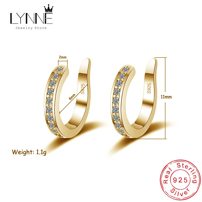 Fashion Fine C Shape Zircon No Hole Corrector Clip Earrings Women Men 925 Sterling Silver Jewelry Punk Rock Rhinestone EarCuff