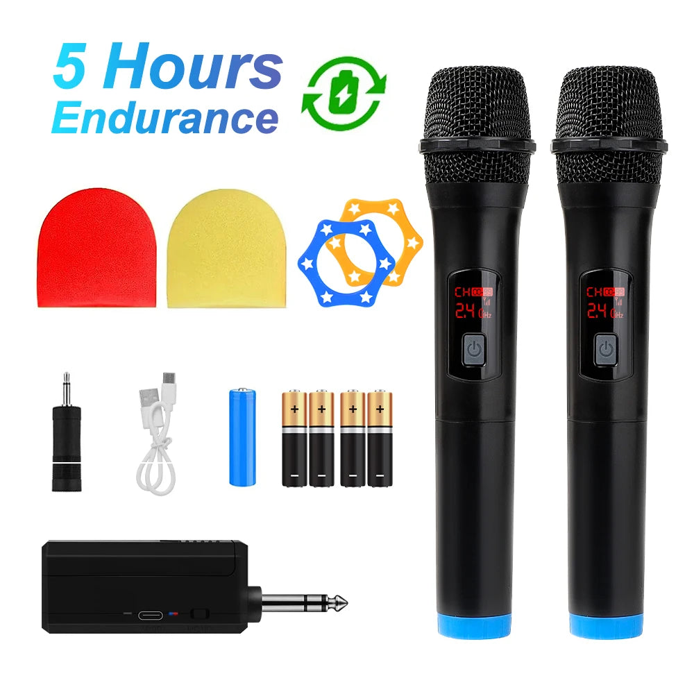 Wireless Microphone 2 Channels VHF Fixed Frequency Handheld Mic Micphone For Party Karaoke Professional Church Show Meeting
