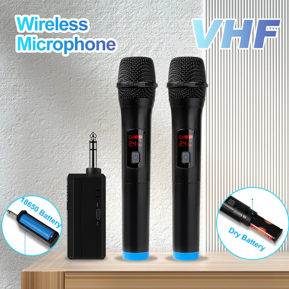 Wireless Microphone 2 Channels VHF Fixed Frequency Handheld Mic Micphone For Party Karaoke Professional Church Show Meeting
