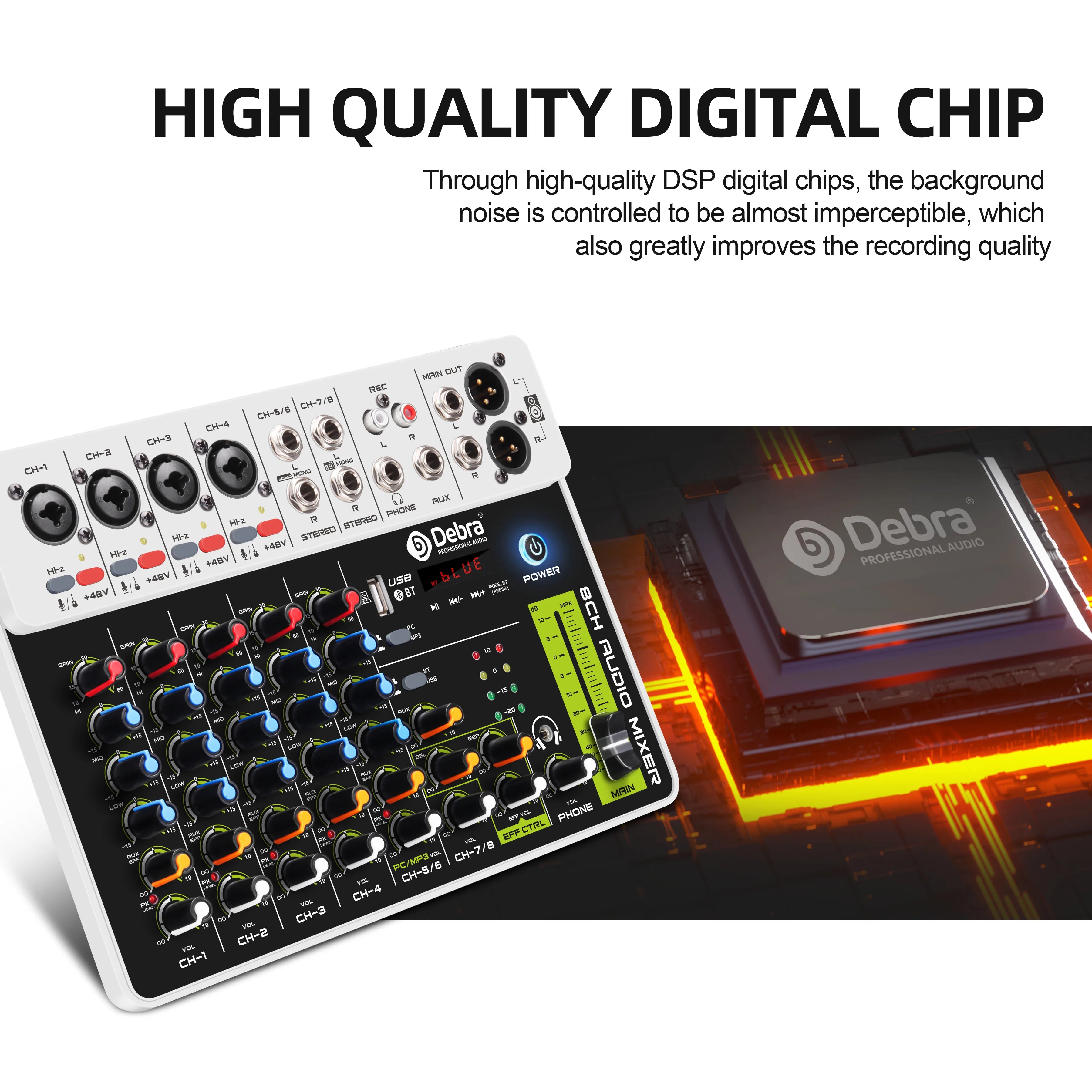 4/8 Channel Audio Mixer DJ Controller Sound Mixing Console With Bluetooth Phantom Power Delay Repaeat Effect  For PC Recording