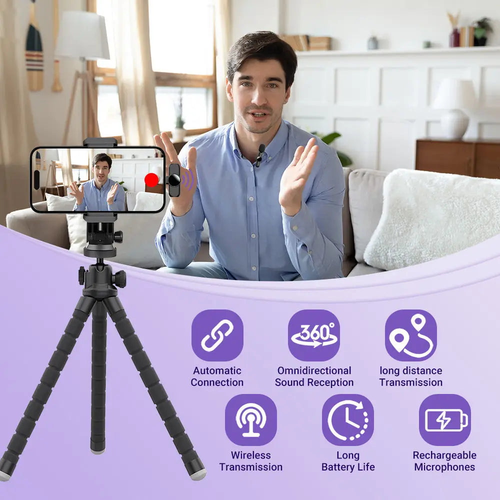 Wireless Lavalier Microphone Mini Portable Smart Noise Reduction Video Recording Microphone for iPhone Android Lapel Mic