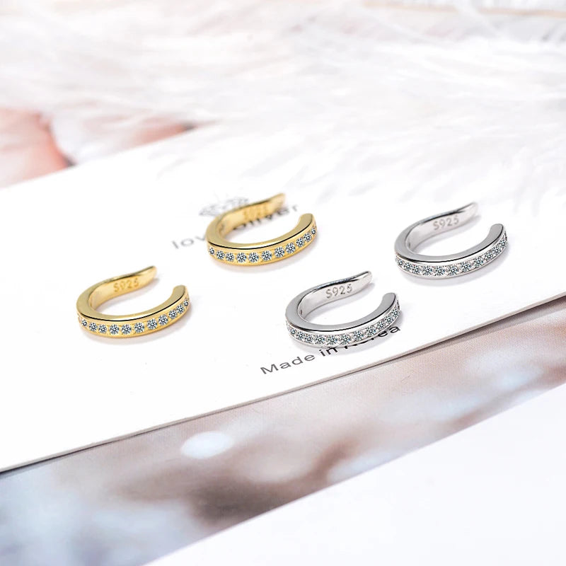 Fashion Fine C Shape Zircon No Hole Corrector Clip Earrings Women Men 925 Sterling Silver Jewelry Punk Rock Rhinestone EarCuff