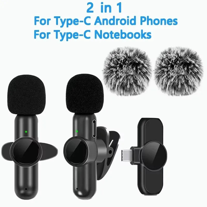 Wireless Lavalier Microphone Mini Portable Smart Noise Reduction Video Recording Microphone for iPhone Android Lapel Mic