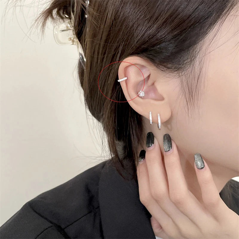 Fashion Fine C Shape Zircon No Hole Corrector Clip Earrings Women Men 925 Sterling Silver Jewelry Punk Rock Rhinestone EarCuff