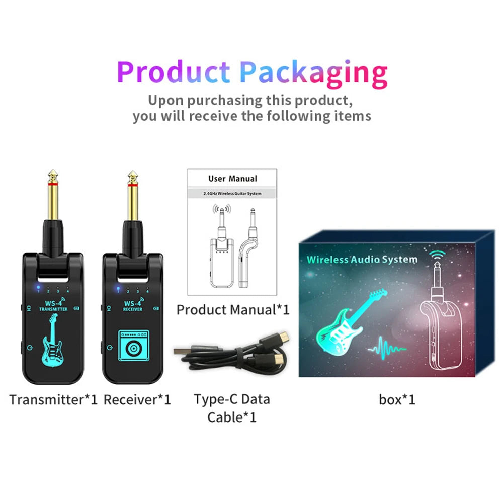 Guitar Wireless System 2.4G Wireless Guitar System Guitar Transmitter Receiver Set For Electric Guitar Bass 48k/16bit Real-time