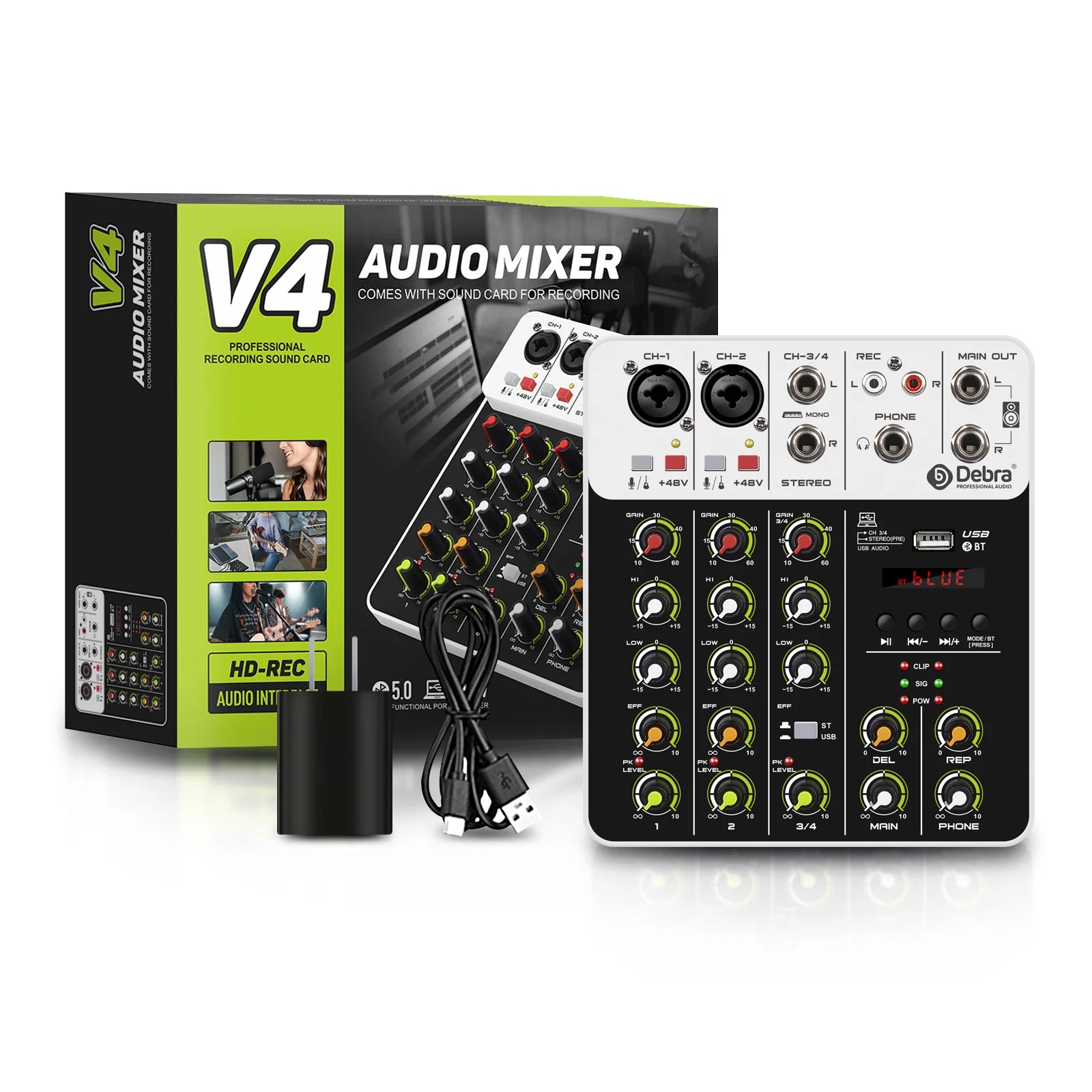 4/8 Channel Audio Mixer DJ Controller Sound Mixing Console With Bluetooth Phantom Power Delay Repaeat Effect  For PC Recording