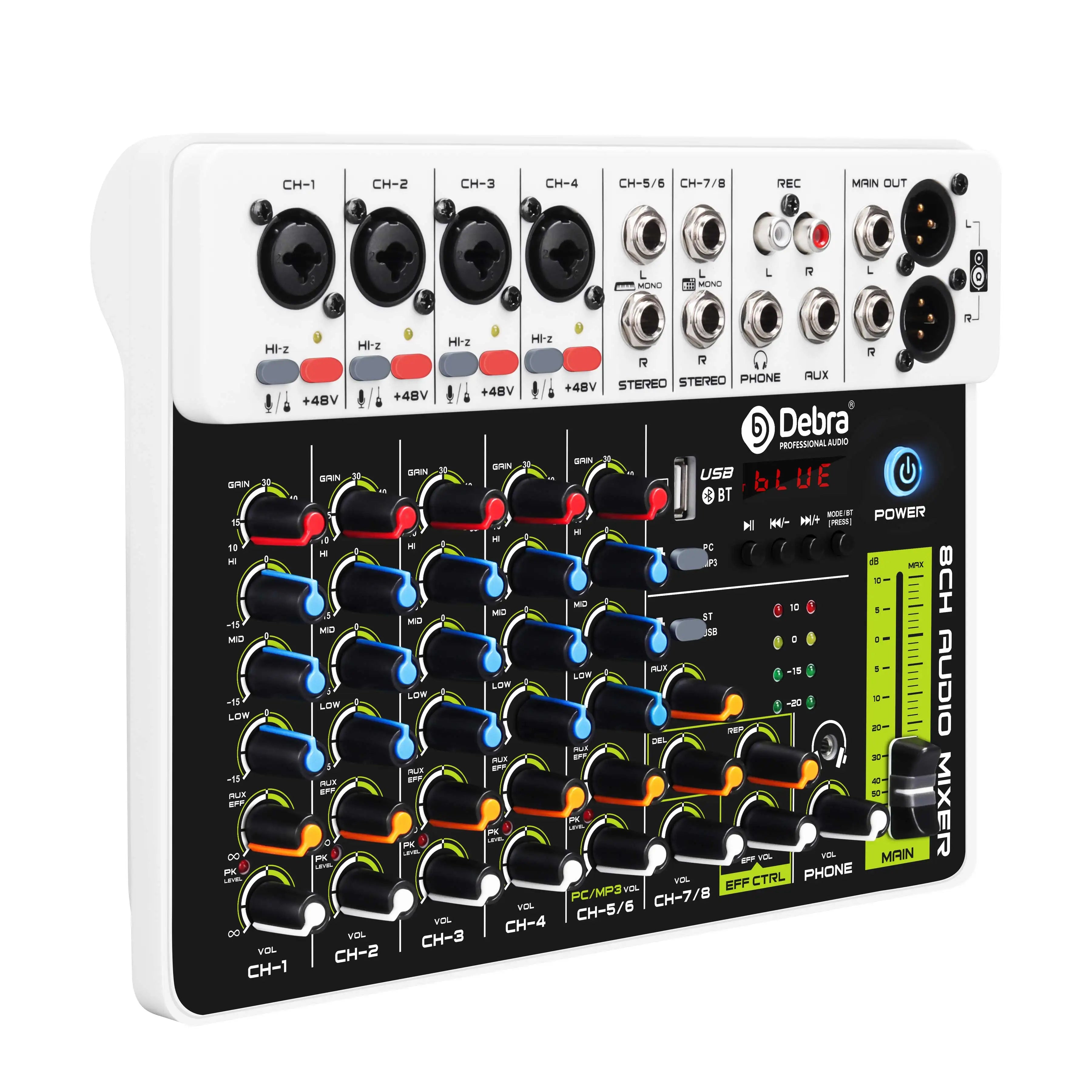 4/8 Channel Audio Mixer DJ Controller Sound Mixing Console With Bluetooth Phantom Power Delay Repaeat Effect  For PC Recording